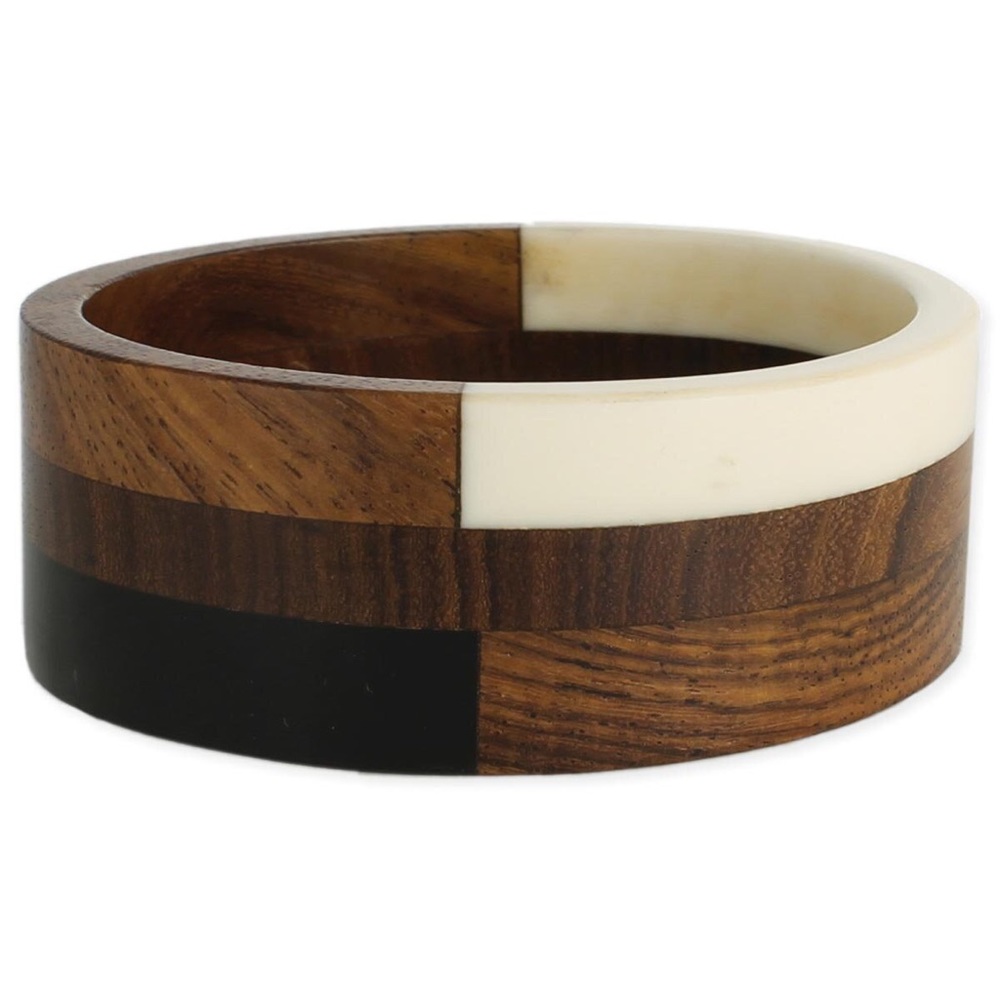 Black, White & Brown Wood Segmented Bangle